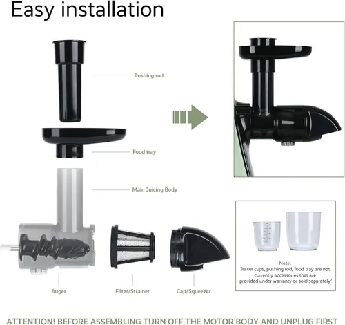 Vista 6 de JOCUU ZM1503 - Kit de accesorios para exprimidor con cuerpo principal, barrena en espiral, filtro, tolva de alimentación y taza final incluida