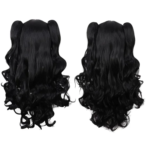 Vista 64 de Peluca MapofBeauty Lolita para disfraz, cabello largo, rizado, con coleta, Blanco