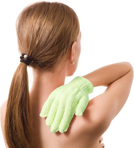 Vista 3 de BTYMS 24 guantes exfoliantes de ducha, guantes exfoliantes de manos, guantes de lavado de lufa para ducha, spa, masajes y exfoliantes corporales
