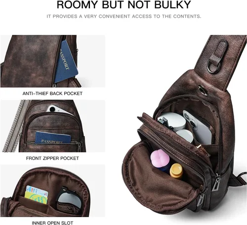 Vista 4 de Bolso bandolera para mujeres y hombres, bolso cruzado de hombro, mochila tipo cangurera, bolsa de viaje de piel sintética