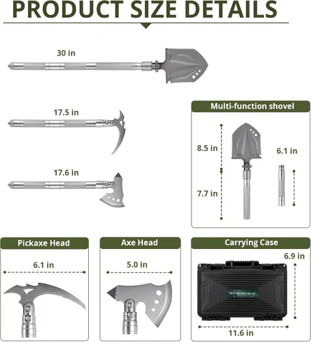 Vista 6 de aiGear Camping Shovel Folding, Survival Shovel Axe Pickaxe Multi-Tool