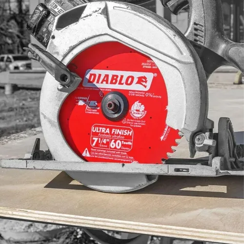 Vista 3 de Diablo Hoja de sierra de carburo ultra acabado para madera, 7-1/4 pulgadas de diámetro, 60 dientes ATB, eje de 5/8 pulgadas, corte de 0.059