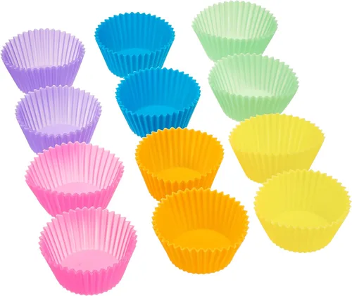 Vista 3 de Amazon Basics Tazas de silicona reutilizables para hornear, moldes para muffins libres de BPA, aptas para lavavajillas, 7.3 x 7.3 x 3.3 cm