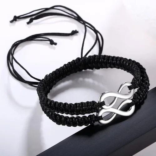 Vista 6 de RINHOO Forever Lovers - Juego de 2 pulseras de acero inoxidable con infinitos, cuerda trenzada de cuero, pulsera de muñeca ajustable de 7 a 9