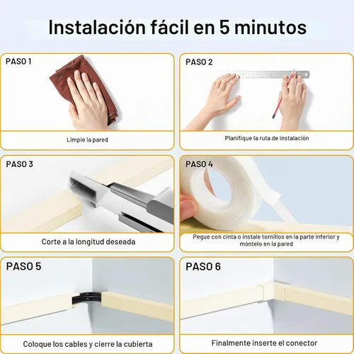 Vista 8 de Delamu Cubiertas de Cable de 157 pulgadas para Cables en la Pared, Ocultador de Cable para 1 Cable, Ocultador de Cable Pintable, Cubiertas de Beige