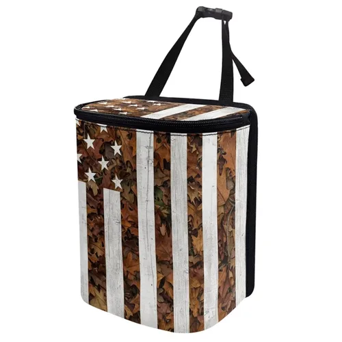 Vista 6 de Talayituse Cubo de basura portátil con estampado de camuflaje de bandera estadounidense, accesorios interiores de vehículos multifuncionales