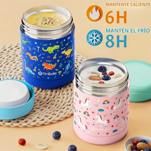 Vista 3 de Fimibuke Tarro de Comida Aislado para Niños, 12 OZ Libre de BPA Boca Ancha Acero Inoxidable al Vacío Tarro de Almuerzo para Comida Caliente y Fría