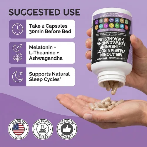 Vista 6 de Clean Nutraceuticals Melatonina 10mg Raíz de Valeriana L-Teanina 200mg Ashwagandha - Respaldo del Sueño para Mujeres y Hombres con Complejo
