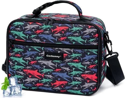 Vista 15 de Cerbonny Lonchera para niños, bolsa de almuerzo aislada para niñas y niños, poliéster duradero con forro de PEVA, correa de hombro ajustable, 10.8