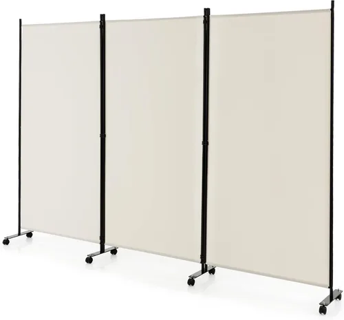 Vista 14 de GOFLAME Divisor de habitación plegable de 3 paneles, pantalla de privacidad enrollable de 6 pies con ruedas bloqueables, pantalla de partición