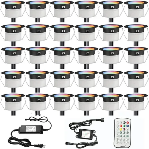 Vista 12 de FVTLED Kit de luces LED para cubierta, 20 piezas Φ1.22 D31 WiFi control de teléfono inteligente de bajo voltaje empotrado RGBW iluminación de Rgbw