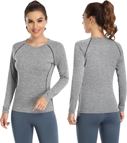 Vista 3 de Camiseta de manga larga para mujer que absorbe la humedad, camiseta de entrenamiento de manga larga para mujer, ajuste seco, yoga, atletismo