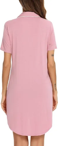 Vista 63 de Samring Camisón de pijama para mujer, manga corta/larga, con botones, camisón para dormir, camisón para novio, talla XXL