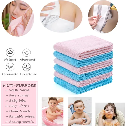 Vista 3 de Mother-Earth Paquete de 6 paños de baño de 12 x 12 pulgadas, toallas faciales suaves y absorbentes, paños de lavado de secado rápido para pieles
