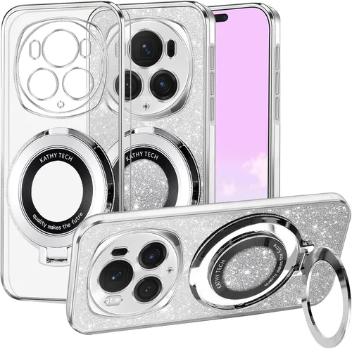Vista 8 de For Honor Magic 6 Pro - Funda transparente con purpurina magnética [compatible con MagSafe] bonita funda brillante para Honor Magic 6 Pro con anillo