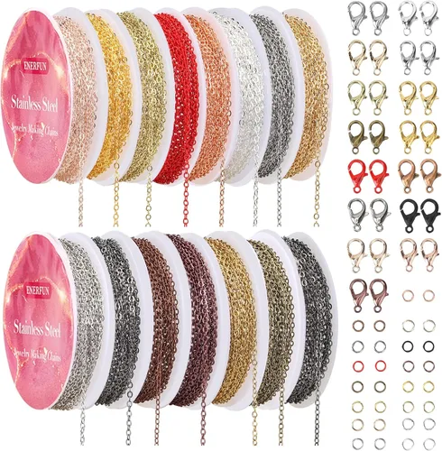 Vista 8 de ENERFUN Cadenas de collar de oro para hacer joyas, 112 pies, 15 rollos de cadenas a granel para hacer collares, pulseras, accesorios con anillos