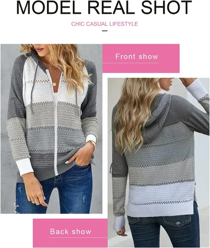 Vista 3 de Acelitt - Suéter con capucha para mujer, diseño informal de manga larga, con cierre, tallas S a XXL