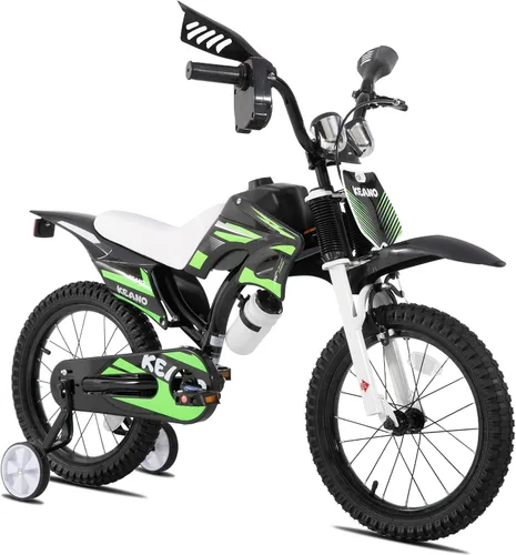 Vista 11 de KEANO - Bicicleta estilo motocross para niños y niñas de 12 y 16 pulgadas, con ruedas de entrenamiento y placa numérica, bicicletas para niños de 3