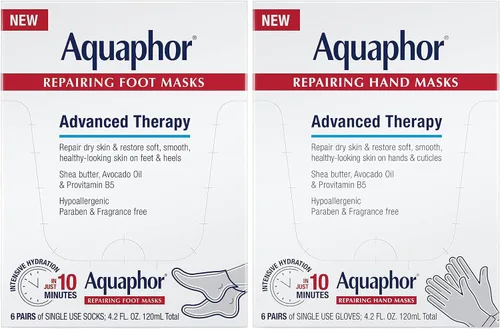 Vista 14 de Aquaphor Mascarillas reparadoras para pies, calcetines hidratantes para pies secos, tratamiento hidratante para el cuidado de los pies con aceite