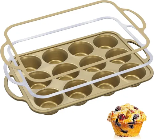 Vista 7 de 24-Cup Mini Silicone Muffin Pan with Reinforced Steel Frame, Non-Stick, BPA-Free, for Bite-Sized Cupcakes, Appetizers, and Egg Bites, Dishwasher Safe