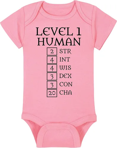 Vista 10 de Level 1 Human with Ability Scores - Gaming Baby Onesie - Hat - Blanket - Bib Package Combinations