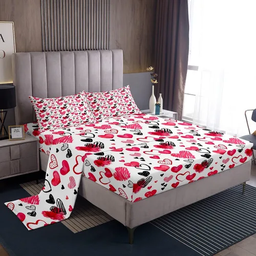 Vista 22 de Juego de sábanas femeninas de flores de rosas rojas, tamaño individual, juego de ropa de cama para el día de San Valentín, decoración de habitación