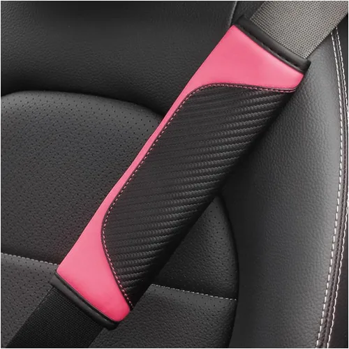 Vista 11 de AUCELI 2 fundas para cinturón de seguridad de automóvil, fundas de correa de hombro de fibra de carbono, almohadilla de arnés suave de cuero Negro