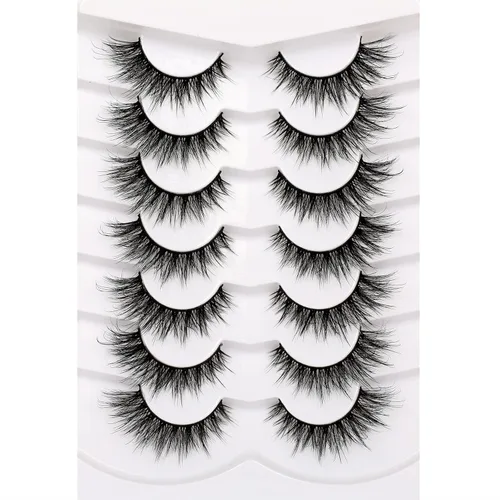 Vista 100 de Pooplunch - Pestañas postizas estilo ojo de gato, extensión de volumen 8D natural, finas, cortas, de visón sintético, tiras de pestañas postizas