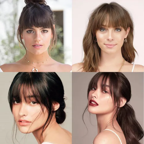 Vista 7 de Extensiones de cabello con clip, de fleco francés, natural, con flequillo, lacio, con flecos, con sienes para mujer, uso diario, color marrón medio
