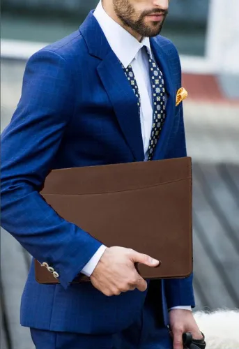 Vista 2 de Cartera de cuero para hombres y mujeres, padfolio personalizado, carpeta de currículum de cuero genuino, soporte para bloc de cartas, organizador
