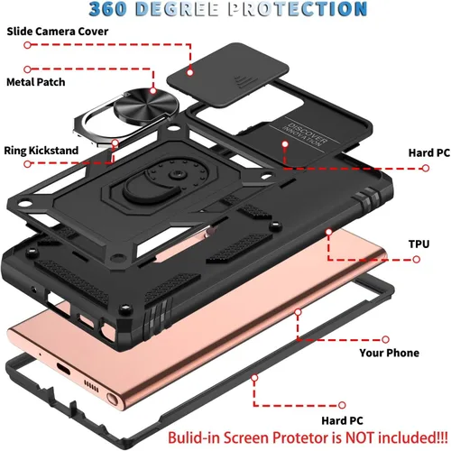 Vista 2 de Funda para Samsung Galaxy Note 20 Ultra 5G con ranura para tarjetero de cámara deslizante, grado militar, resistente, a prueba de golpes, funda