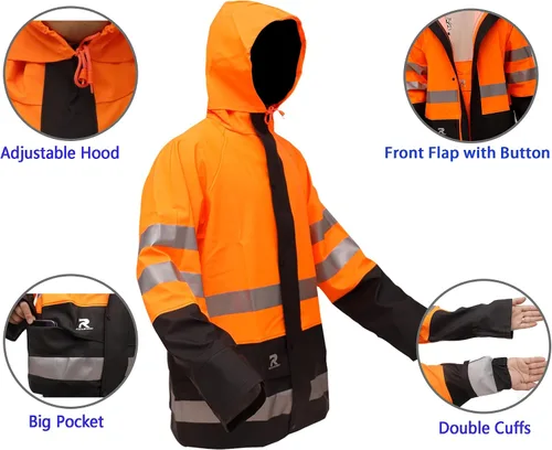 Vista 2 de RainRider Trajes de lluvia impermeables para hombres y mujeres, chaqueta reflectante de alta visibilidad, pantalones con peto, 3 piezas, ropa