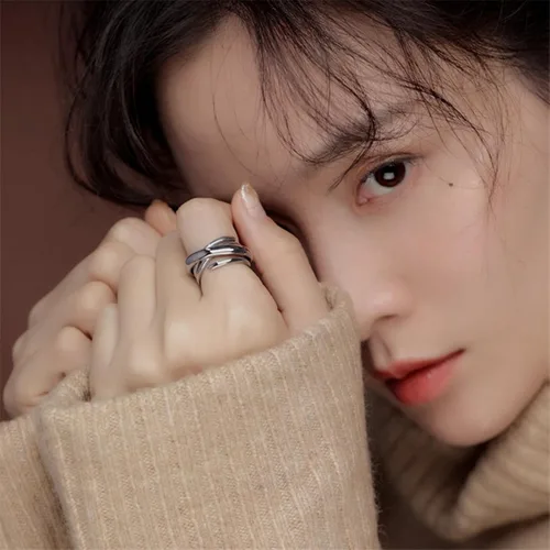 Vista 119 de Anillo de plata de ley 925, minimalista, ajustable, hecho a mano, para mujeres y niñas