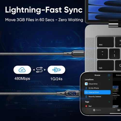 Vista 5 de DC03 - Cable USB C a USB C, 140 W PD de suministro de energía con pantalla LED, cable de carga rápida tipo C, cable de carga trenzado de nailon