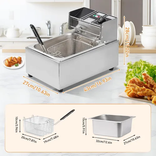 Vista 2 de Freidora eléctrica – Freidora eléctrica de gran capacidad de 6 litros con cesta desmontable, control de temperatura ajustable, freidora comercial