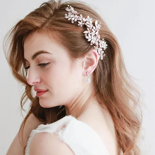 Vista 3 de Evild Pinzas para el pelo de boda con diamantes de imitación de rosa, accesorio para el cabello para mujer