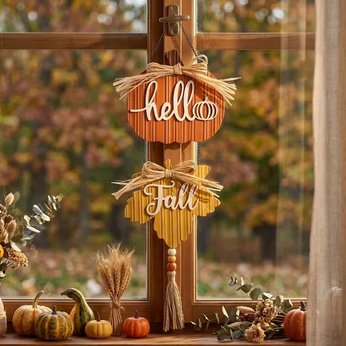 Vista 8 de Valery Madelyn Decoraciones de otoño para el hogar, decoración de pared de otoño con calabaza y hoja de arce, coronas rústicas de otoño, decoración