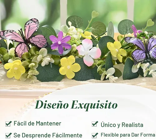 Vista 2 de Waipfaru 2 guirnaldas de eucalipto con margaritas 3D, guirnalda verde con flores, hojas de eucalipto artificiales de 5.9 pies, enredaderas