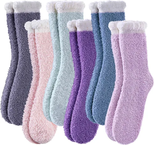 Vista 12 de Calcetines mullidos para mujer, esponjosos, cálidos, tipo pantufla de invierno, de microfibra, suaves, para dormir en casa 1 par Blanco