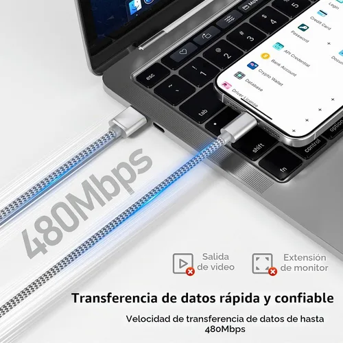 Vista 5 de Basesailor Cable de carga USB tipo C de 1 pie, paquete de 2, cable de carga para automóvil para el nuevo iPhone 17 Air 16 Pro Max Plus, Samsung