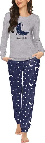 Vista 44 de Ekouaer - Conjunto de pijama de manga larga para mujer, ropa de dormir suave con cuello redondo y bolsillos, conjuntos de ropa de descanso Negro