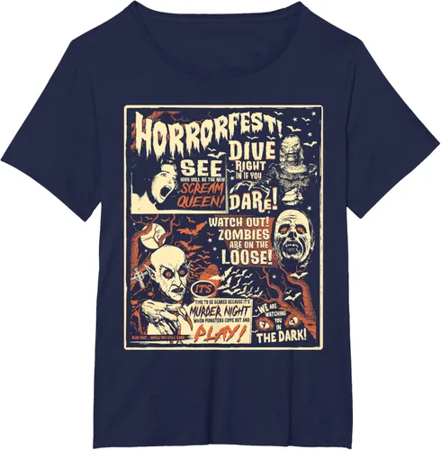 Vista 17 de Camiseta de terror vintage con póster de Halloween y película de terror Negro