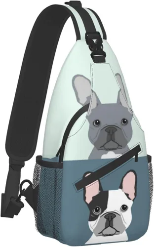 Vista 2 de Lindo Bulldog francés Sling Bag para hombres y mujeres, múltiples bolsillos en el pecho bolsa de hombro Crossbody para ciclismo, deportes, viajes