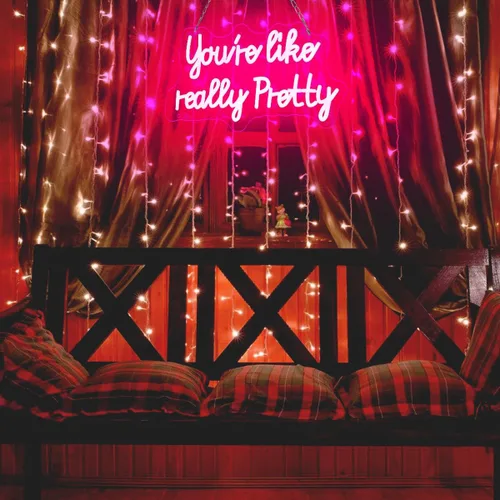 Vista 7 de Letrero de neón LED «You like really pretty» de 38 * 23 cm, luces de neón rosas con USB para decoración de habitación, letrero de neón