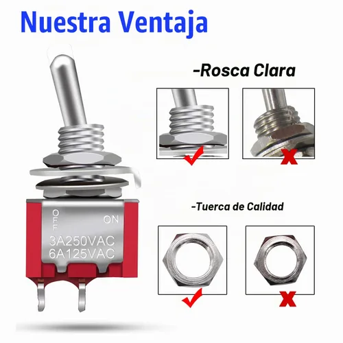 Vista 3 de Mxuteuk 8 piezas interruptor de palanca mini SPST interruptor en miniatura encendido/apagado 2 terminales 2 posiciones 6 A 125 V 3 A 250 V