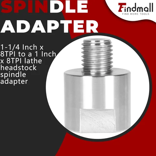 Vista 2 de findmall Adaptador de husillo de cabezal de torno que convierte 1-1/4 pulgadas x 8TPI a 1 pulgada x 8TPI para torno de carpintería