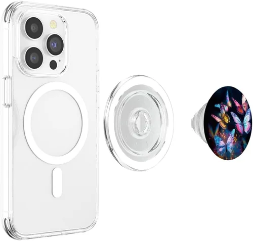 Vista 4 de PopSockets MagSafe PopGrip de mariposas azules de colores brillantes para iPhone
