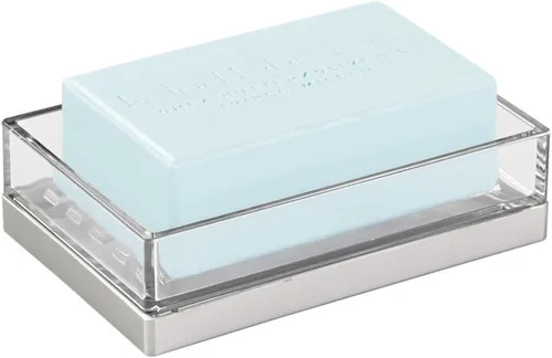 Vista 3 de iDesign Clarity BPA-Free Barra de plástico Jabonera - 5 "x 3.25" x 1.34 ", claro / cepillado níquel, 18 pulgadas por 16 pulgadas