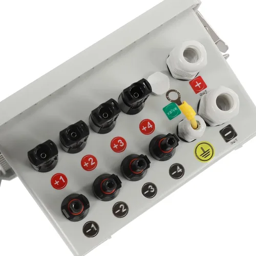 Vista 7 de Caja combinadora fotovoltaica, 4 cuerdas, caja combinadora solar con fusible de corriente nominal de 10A, disyuntor de 63A, arreste de rayos