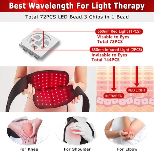 Vista 3 de AOBOCO Envoltura de terapia de luz roja para rodilla, 76 unidades, 660 nm y 152 unidades, 850 nm, almohadilla para dispositivo de terapia infrarroja